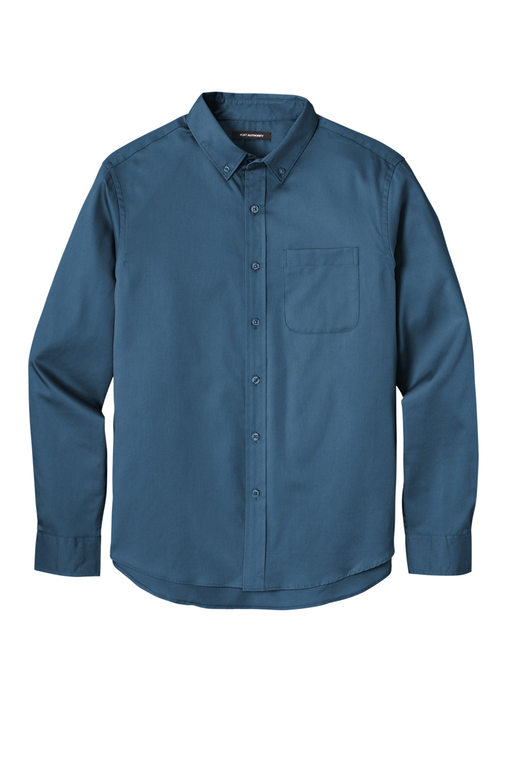 Port Authority W808 Mens SuperPro Wrinkle Resistant React Long Sleeve Button Down Shirt w/ Pocket Regatta Blue Flat Front