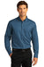 Port Authority W808 Mens SuperPro Wrinkle Resistant React Long Sleeve Button Down Shirt w/ Pocket Regatta Blue Model Front