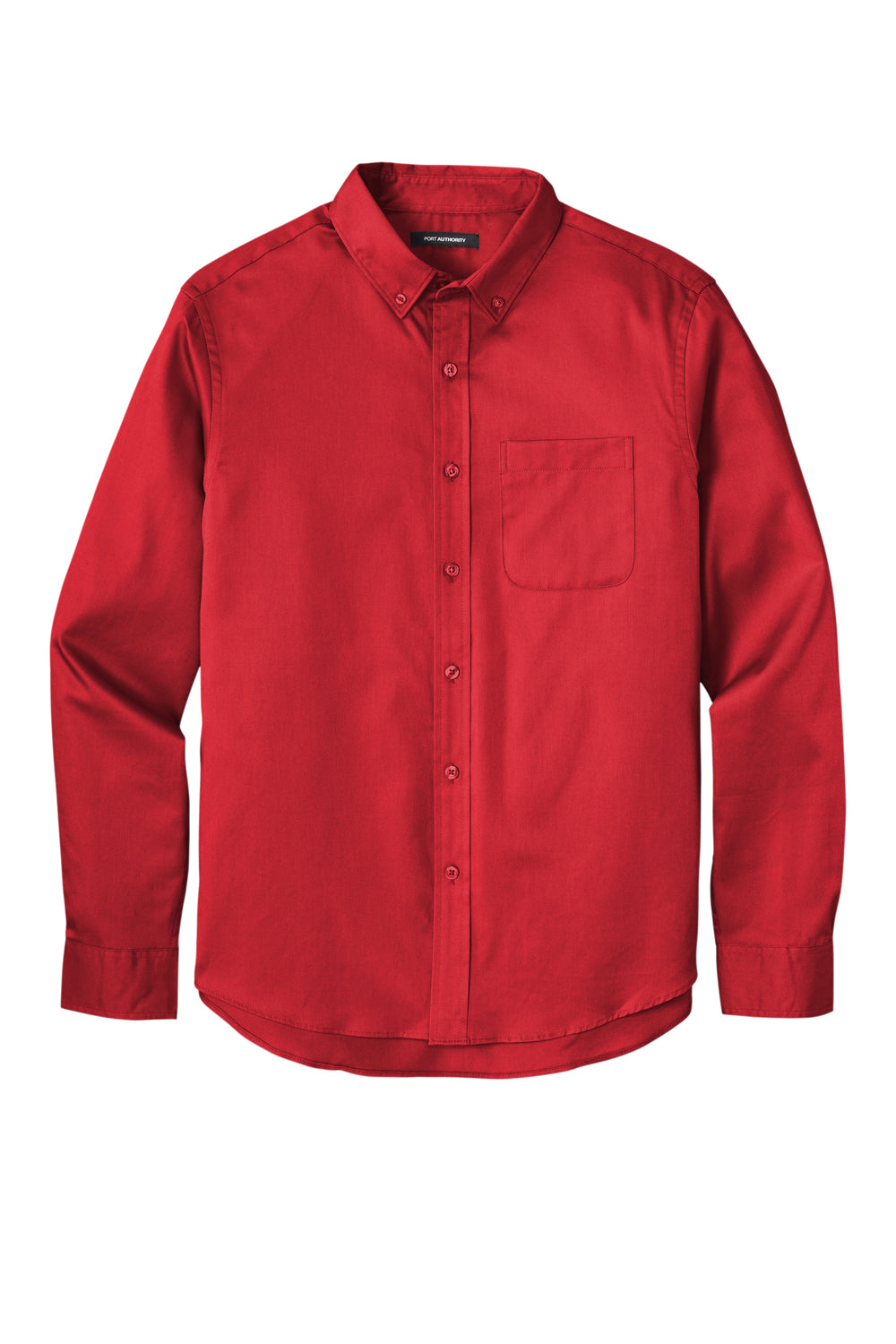 Port Authority W808 Mens SuperPro Wrinkle Resistant React Long Sleeve Button Down Shirt w/ Pocket Rich Red Flat Front