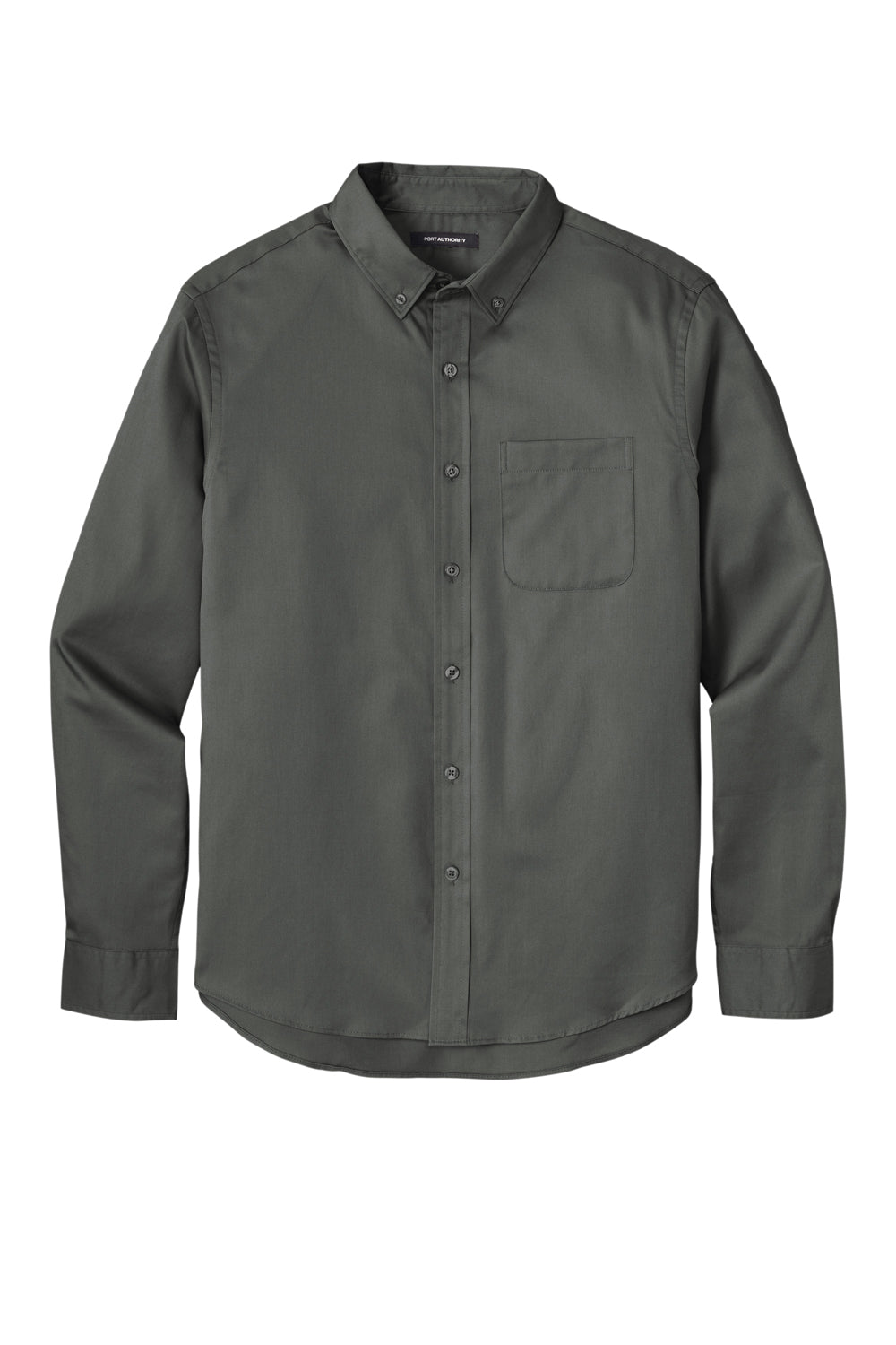 Port Authority W808 Mens SuperPro Wrinkle Resistant React Long Sleeve Button Down Shirt w/ Pocket Storm Grey Flat Front