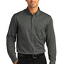 Port Authority Mens SuperPro Wrinkle Resistant React Long Sleeve Button Down Shirt w/ Pocket - Storm Grey