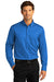 Port Authority W808 Mens SuperPro Wrinkle Resistant React Long Sleeve Button Down Shirt w/ Pocket Strong Blue Model Front