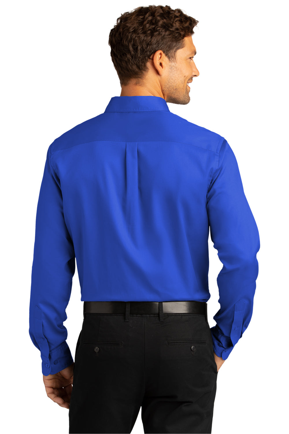 Port Authority W808 Mens SuperPro Wrinkle Resistant React Long Sleeve Button Down Shirt w/ Pocket True Royal Blue Model Back