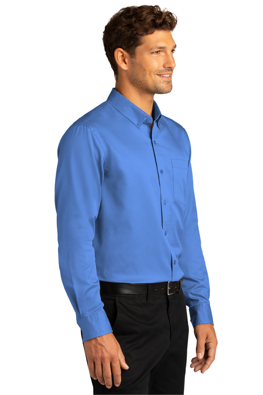 Port Authority W808 Mens SuperPro Wrinkle Resistant React Long Sleeve Button Down Shirt w/ Pocket Ultramarine Blue Model 3q