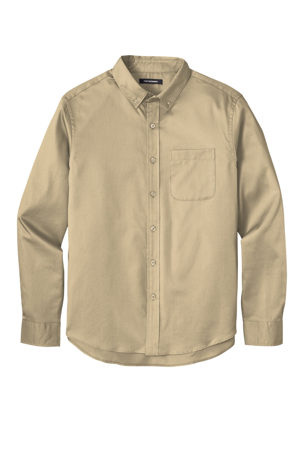 Port Authority W808 Mens SuperPro Wrinkle Resistant React Long Sleeve Button Down Shirt w/ Pocket Wheat Flat Front