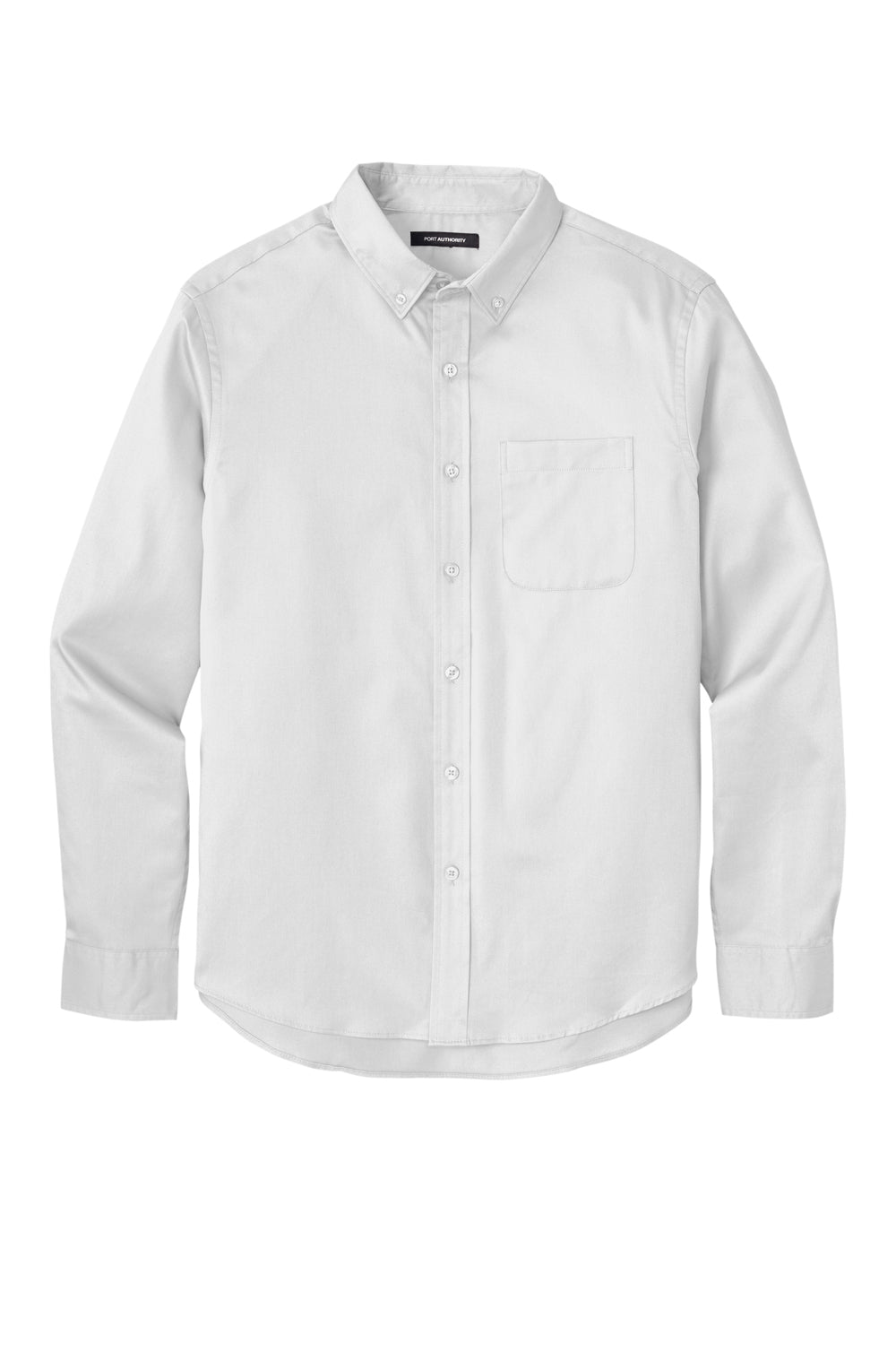 Port Authority W808 Mens SuperPro Wrinkle Resistant React Long Sleeve Button Down Shirt w/ Pocket White Flat Front