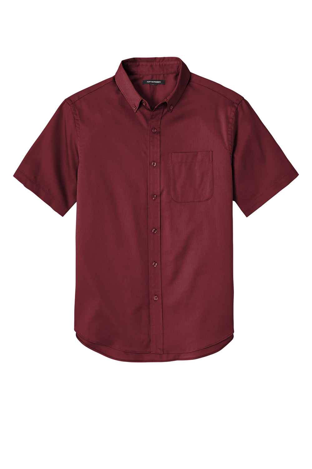 Port Authority W809 Mens SuperPro Wrinkle Resistant React Short Sleeve Button Down Shirt w/ Pocket Burgundy Flat Front