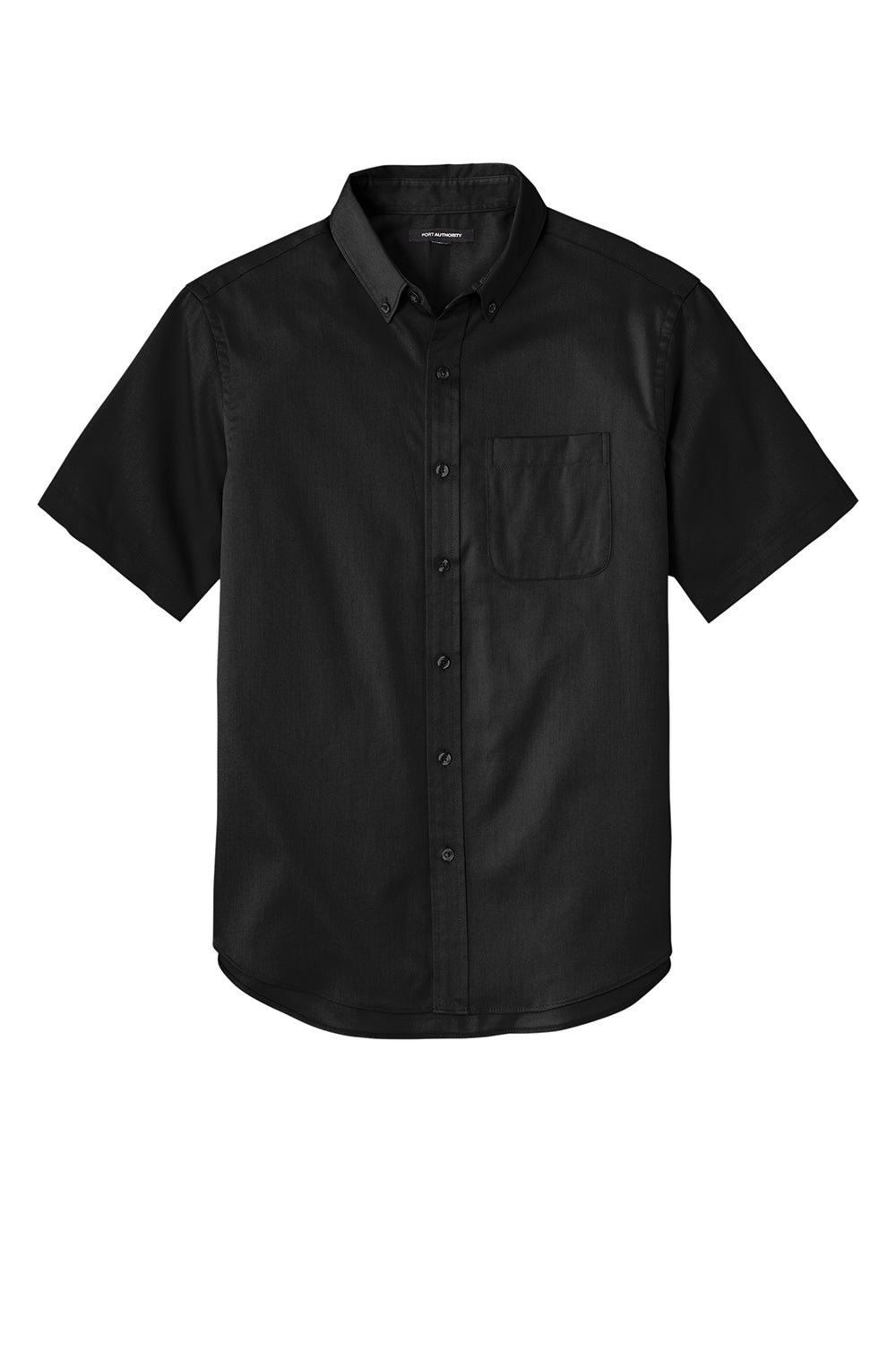 Port Authority W809 Mens SuperPro Wrinkle Resistant React Short Sleeve Button Down Shirt w/ Pocket Deep Black Flat Front