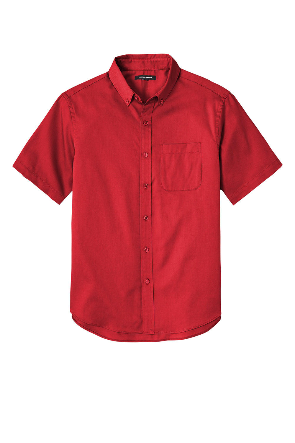 Port Authority W809 Mens SuperPro Wrinkle Resistant React Short Sleeve Button Down Shirt w/ Pocket Rich Red Flat Front