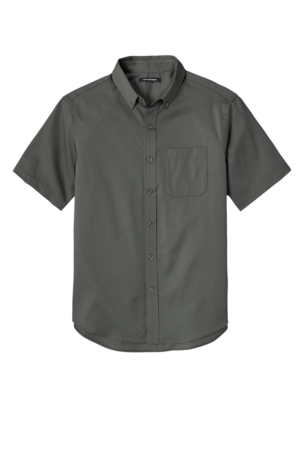 Port Authority W809 Mens SuperPro Wrinkle Resistant React Short Sleeve Button Down Shirt w/ Pocket Storm Grey Flat Front