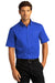 Port Authority W809 Mens SuperPro Wrinkle Resistant React Short Sleeve Button Down Shirt w/ Pocket True Royal Blue Model Front