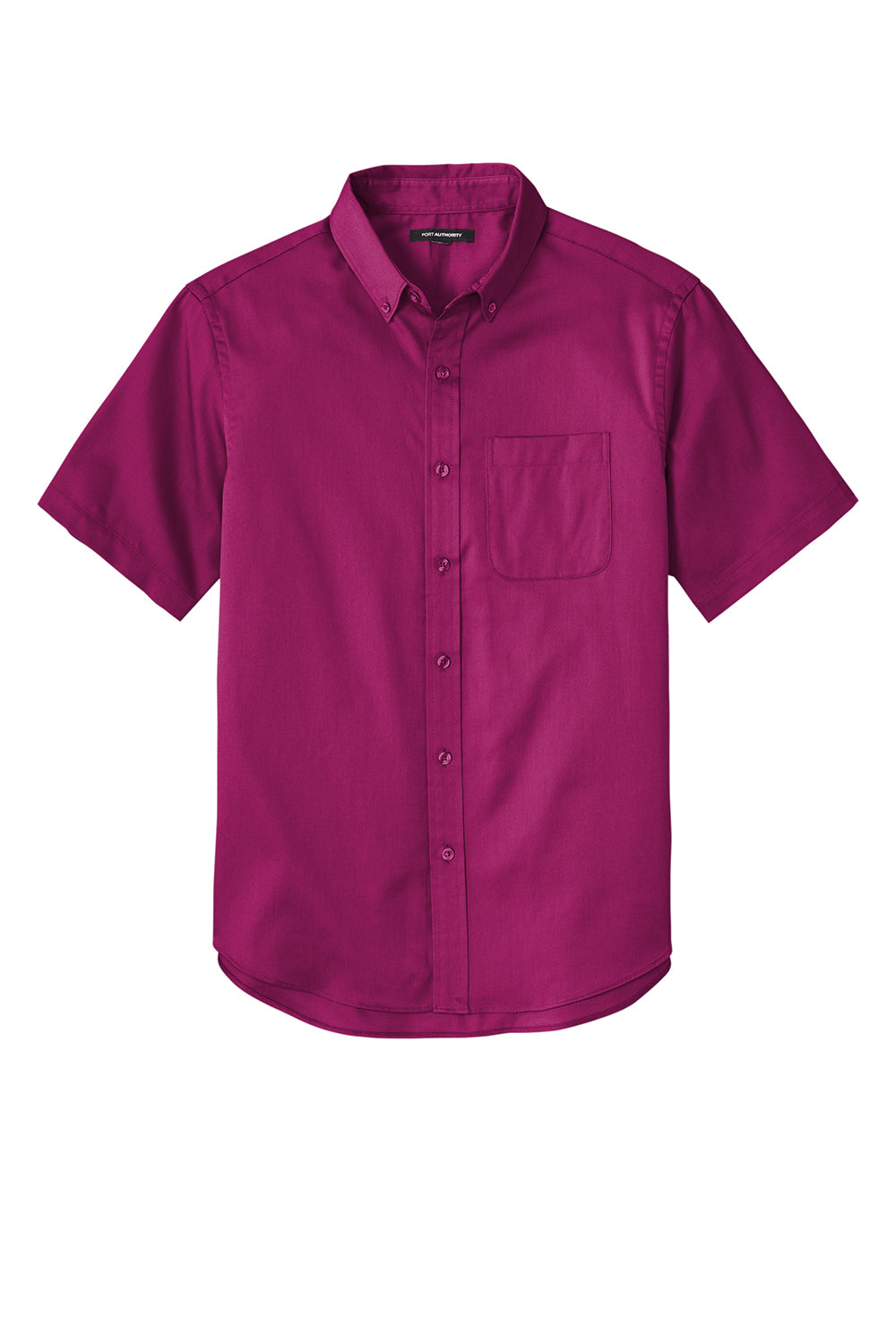 Port Authority W809 Mens SuperPro Wrinkle Resistant React Short Sleeve Button Down Shirt w/ Pocket Wild Berry Flat Front