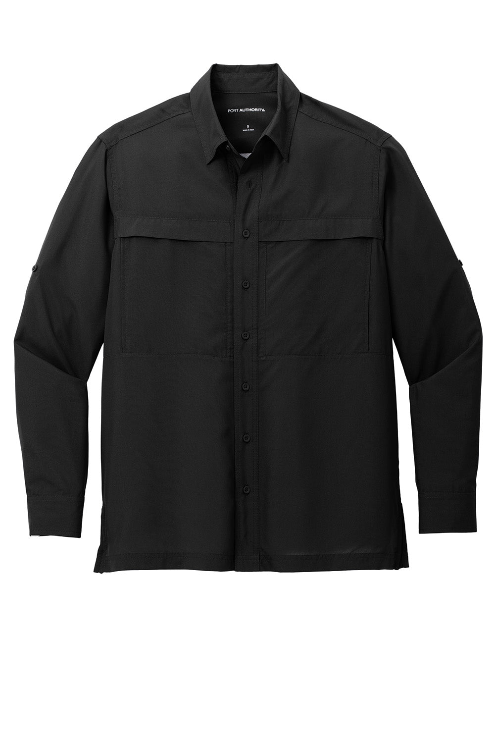 Port Authority W960 Mens Daybreak Moisture Wicking Long Sleeve Button Down Shirt w/ Double Pockets Deep Black Flat Front