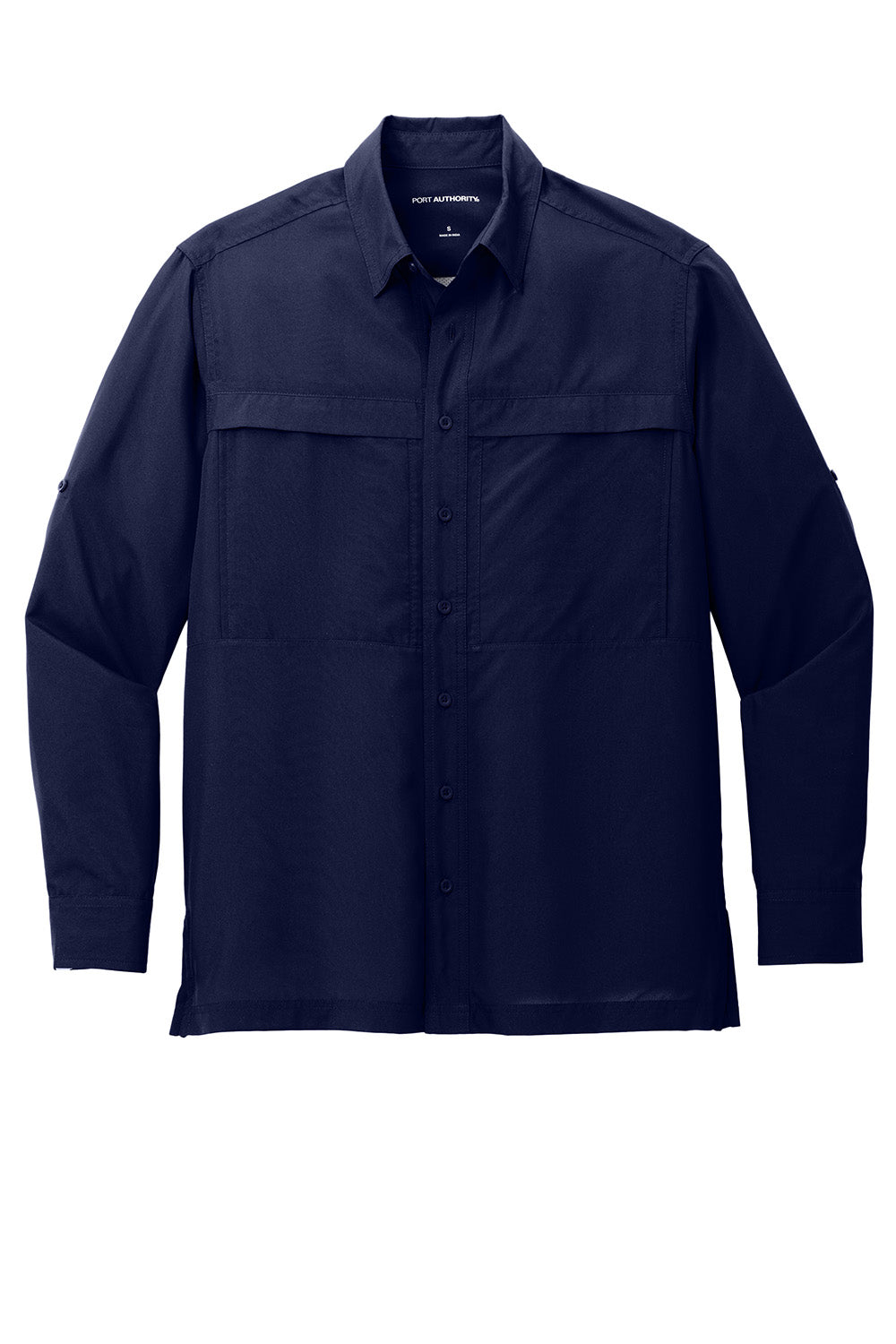 Port Authority W960 Mens Daybreak Moisture Wicking Long Sleeve Button Down Shirt w/ Double Pockets True Navy Blue Flat Front