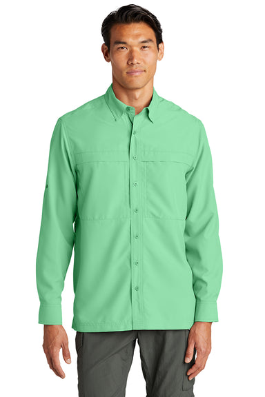 Port Authority W960 Mens Daybreak Moisture Wicking Long Sleeve Button Down Shirt w/ Double Pockets Bright Seafoam Green Model Front