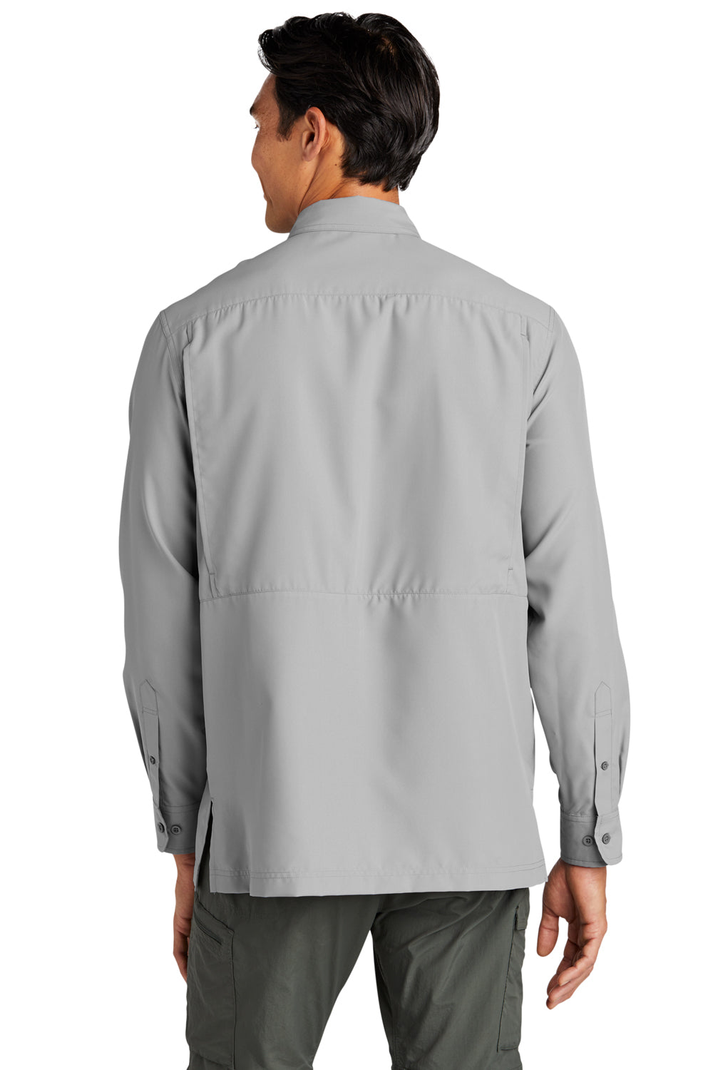 Port Authority W960 Mens Daybreak Moisture Wicking Long Sleeve Button Down Shirt w/ Double Pockets Gusty Grey Model Back