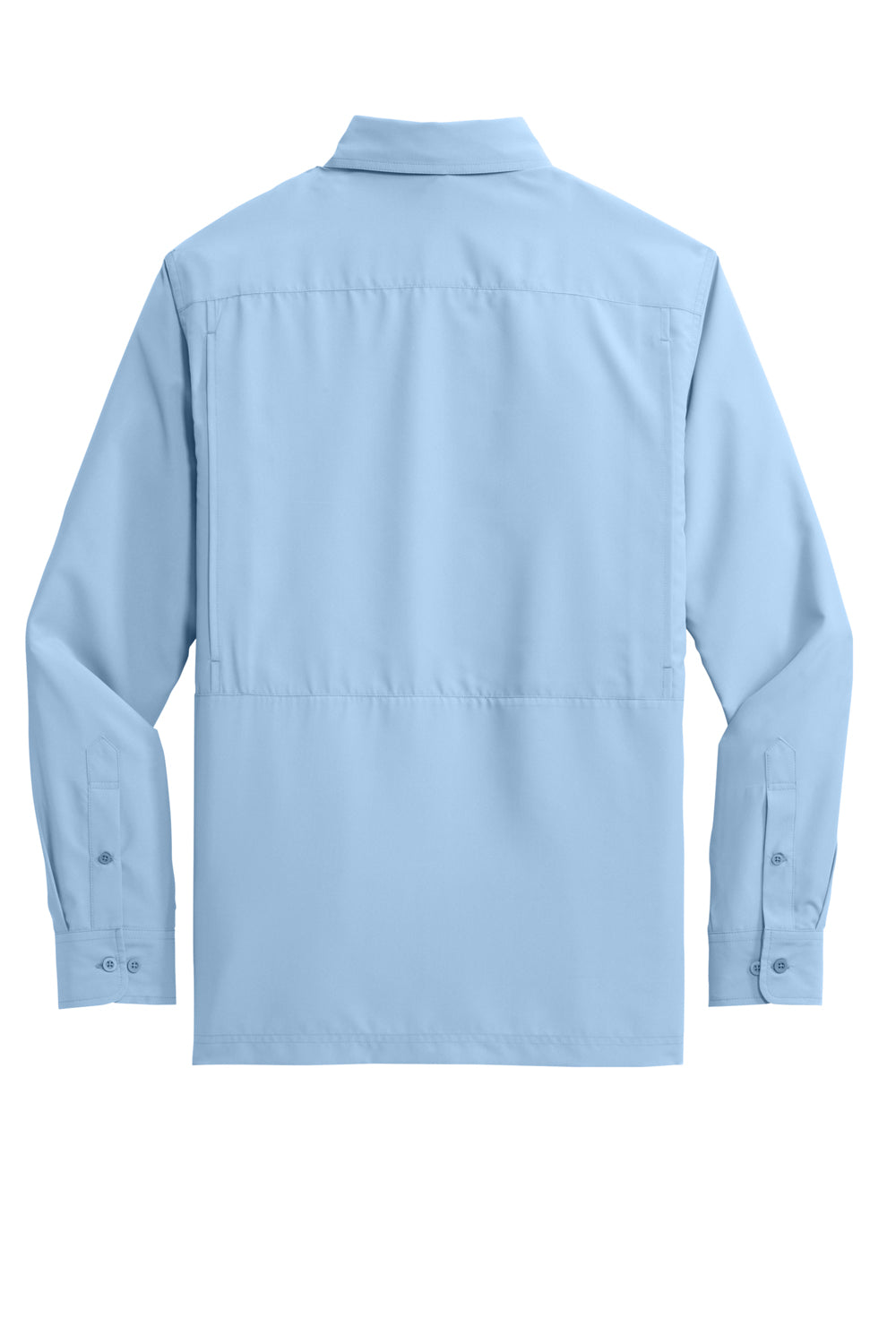 Port Authority W960 Mens Daybreak Moisture Wicking Long Sleeve Button Down Shirt w/ Double Pockets Light Blue Flat Back