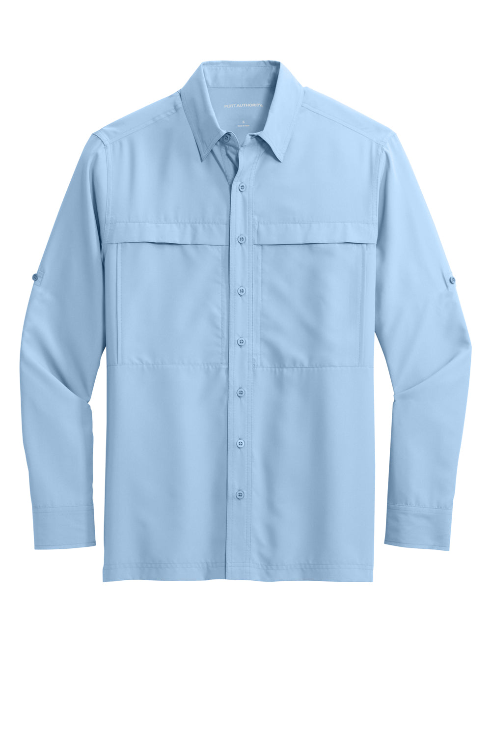 Port Authority W960 Mens Daybreak Moisture Wicking Long Sleeve Button Down Shirt w/ Double Pockets Light Blue Flat Front