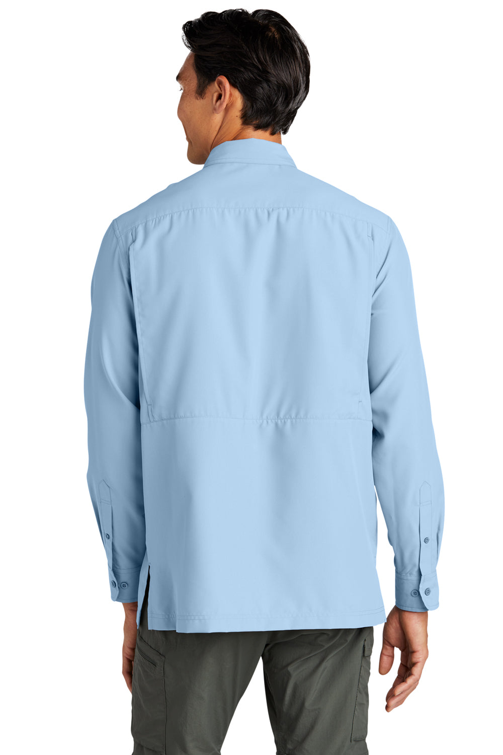 Port Authority W960 Mens Daybreak Moisture Wicking Long Sleeve Button Down Shirt w/ Double Pockets Light Blue Model Back