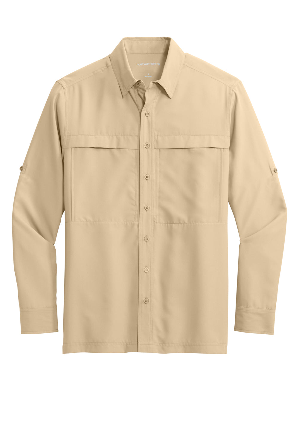 Port Authority W960 Mens Daybreak Moisture Wicking Long Sleeve Button Down Shirt w/ Double Pockets Oat Flat Front