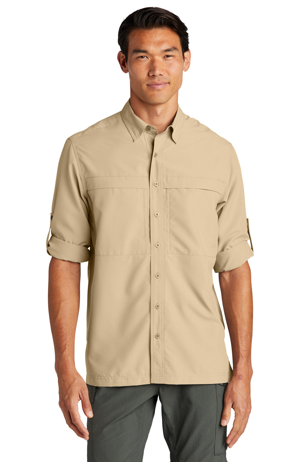 Port Authority W960 Mens Daybreak Moisture Wicking Long Sleeve Button Down Shirt w/ Double Pockets Oat Model 3q