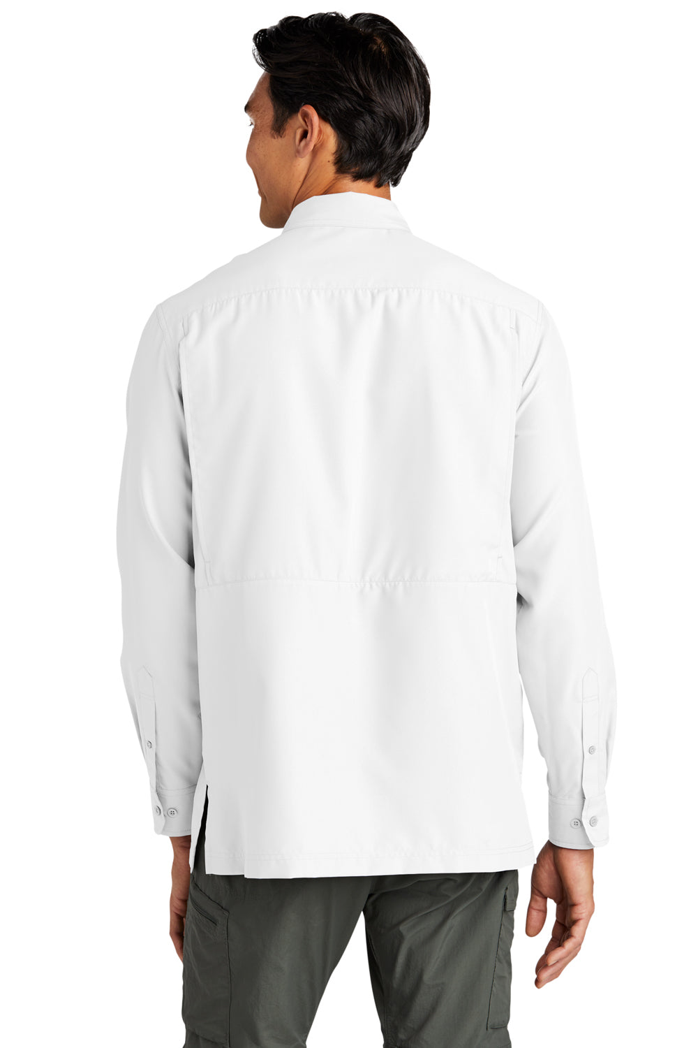 Port Authority W960 Mens Daybreak Moisture Wicking Long Sleeve Button Down Shirt w/ Double Pockets White Model Back