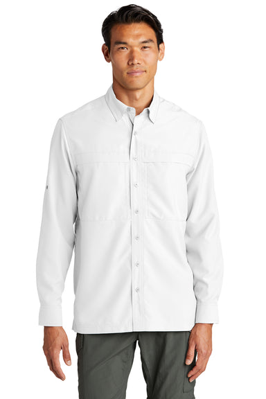 Port Authority W960 Mens Daybreak Moisture Wicking Long Sleeve Button Down Shirt w/ Double Pockets White Model Front