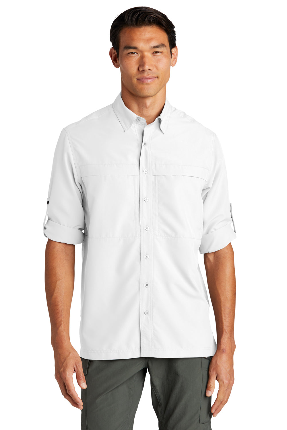 Port Authority W960 Mens Daybreak Moisture Wicking Long Sleeve Button Down Shirt w/ Double Pockets White Model 3q