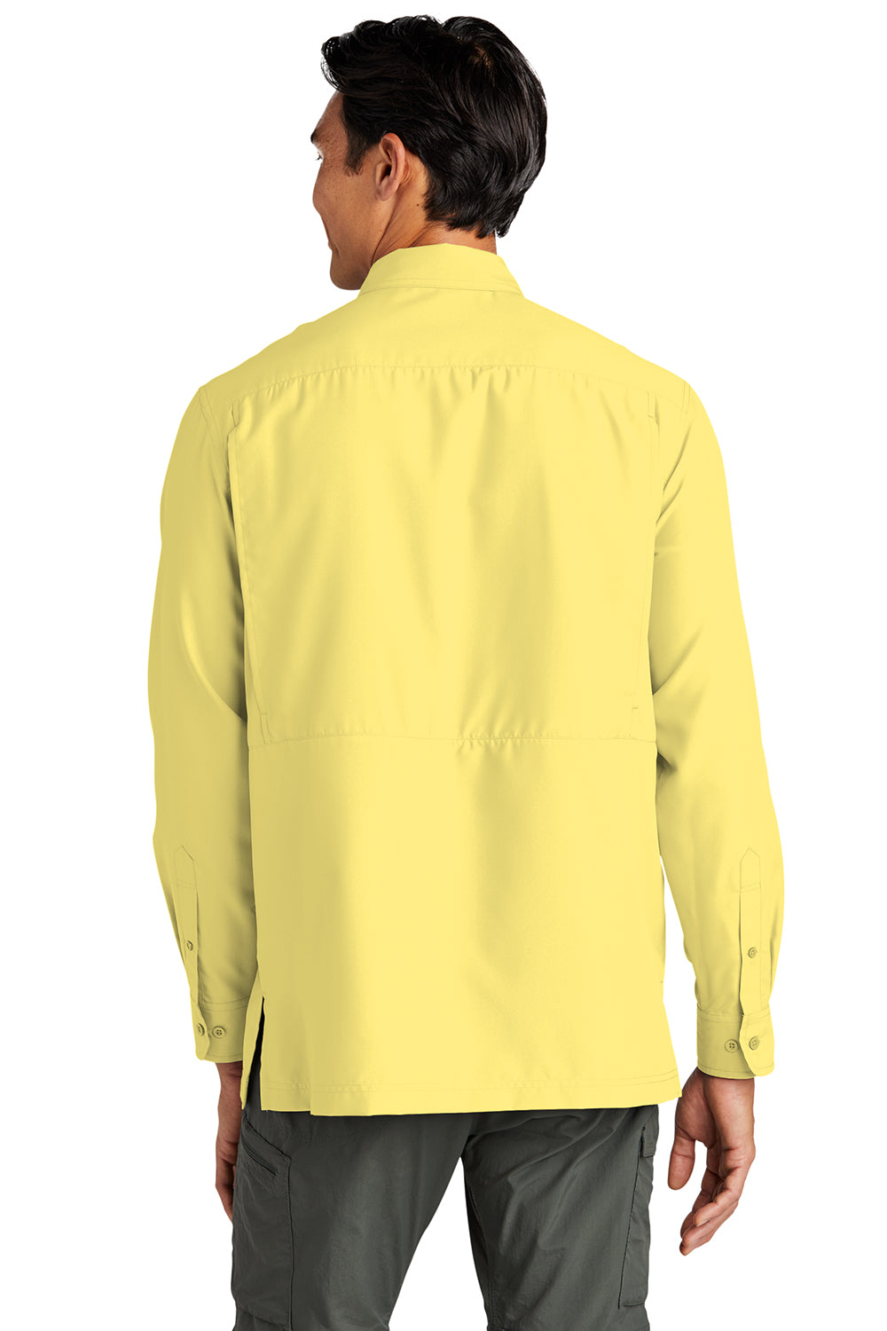 Port Authority W960 Mens Daybreak Moisture Wicking Long Sleeve Button Down Shirt w/ Double Pockets Yellow Model Back