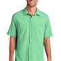 Port Authority Mens Daybreak Moisture Wicking Short Sleeve Button Down Shirt w/ Double Pockets - Bright Seafoam Green