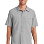 Port Authority Mens Daybreak Moisture Wicking Short Sleeve Button Down Shirt w/ Double Pockets - Gusty Grey