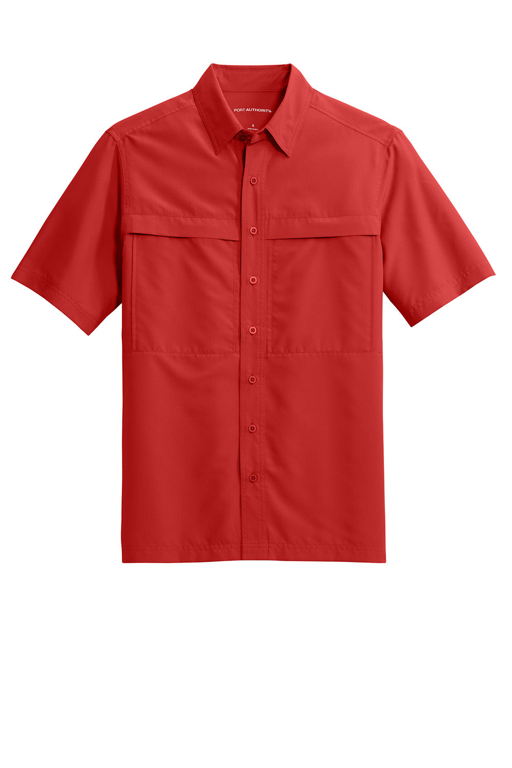 Port Authority W961 Mens Daybreak Moisture Wicking Short Sleeve Button Down Shirt w/ Double Pockets Rich Red Flat Front