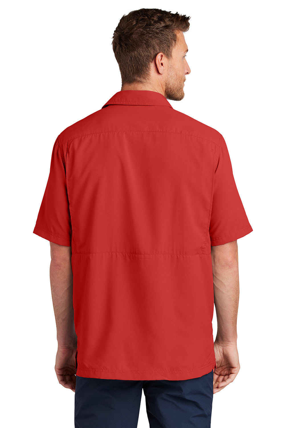 Port Authority W961 Mens Daybreak Moisture Wicking Short Sleeve Button Down Shirt w/ Double Pockets Rich Red Model Back