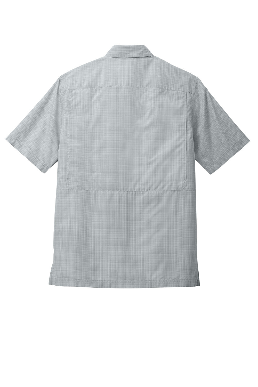 Port Authority W961 Mens Daybreak Moisture Wicking Short Sleeve Button Down Shirt w/ Double Pockets Silver Grey/Gusty Grey Crosshatch Plaid Flat Back