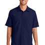 Port Authority Mens Daybreak Moisture Wicking Short Sleeve Button Down Shirt w/ Double Pockets - True Navy Blue