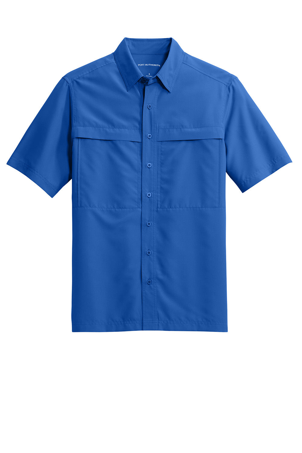 Port Authority W961 Mens Daybreak Moisture Wicking Short Sleeve Button Down Shirt w/ Double Pockets True Royal Blue Flat Front