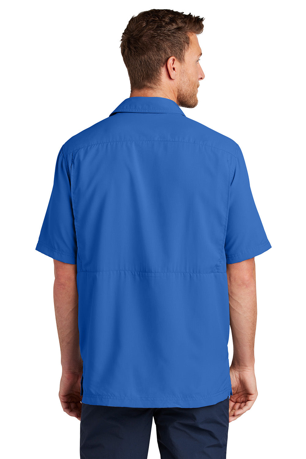 Port Authority W961 Mens Daybreak Moisture Wicking Short Sleeve Button Down Shirt w/ Double Pockets True Royal Blue Model Back