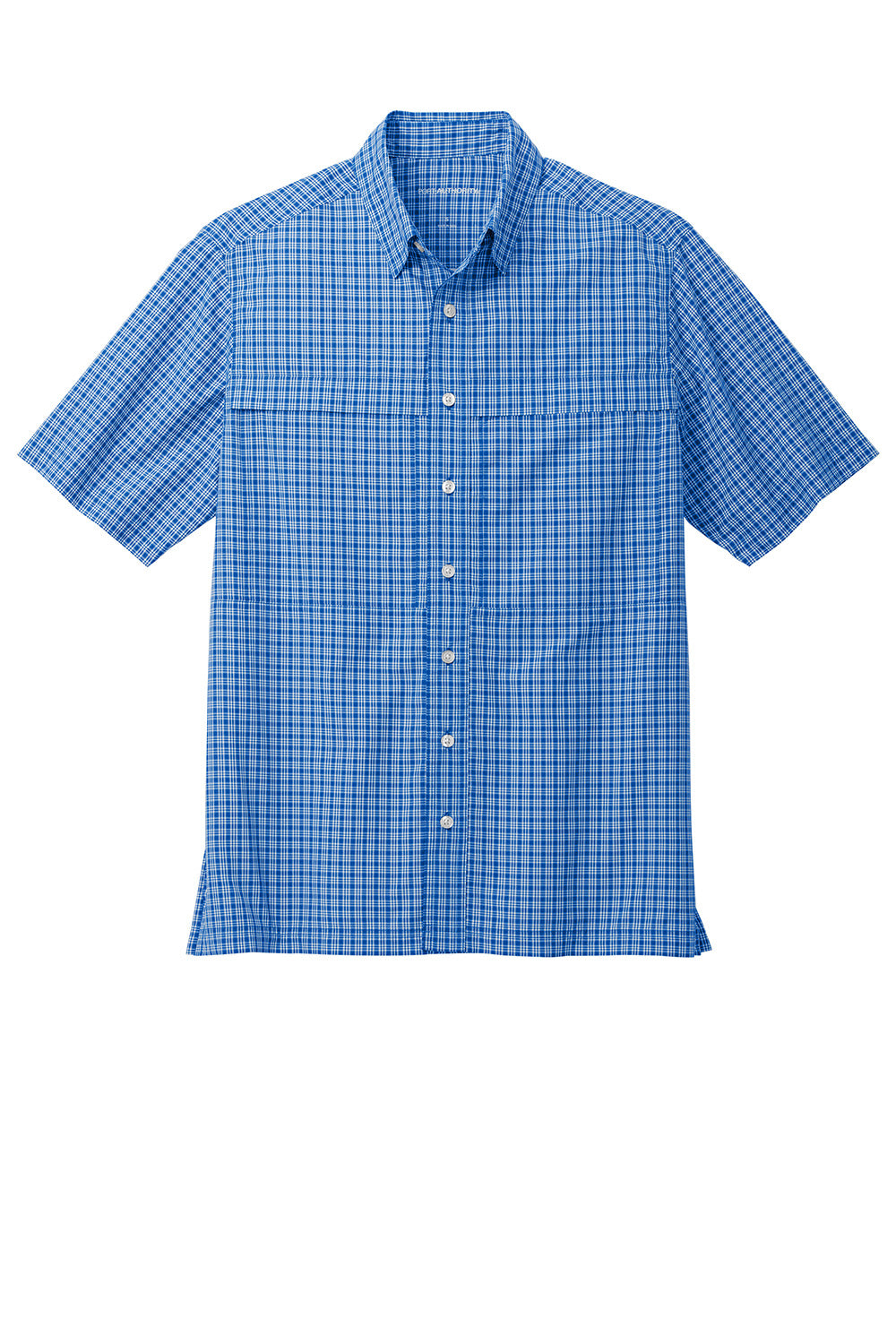 Port Authority W961 Mens Daybreak Moisture Wicking Short Sleeve Button Down Shirt w/ Double Pockets True Royal Blue/White Mini Plaid Flat Front