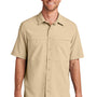 Port Authority Mens Daybreak Moisture Wicking Short Sleeve Button Down Shirt w/ Double Pockets - Oat