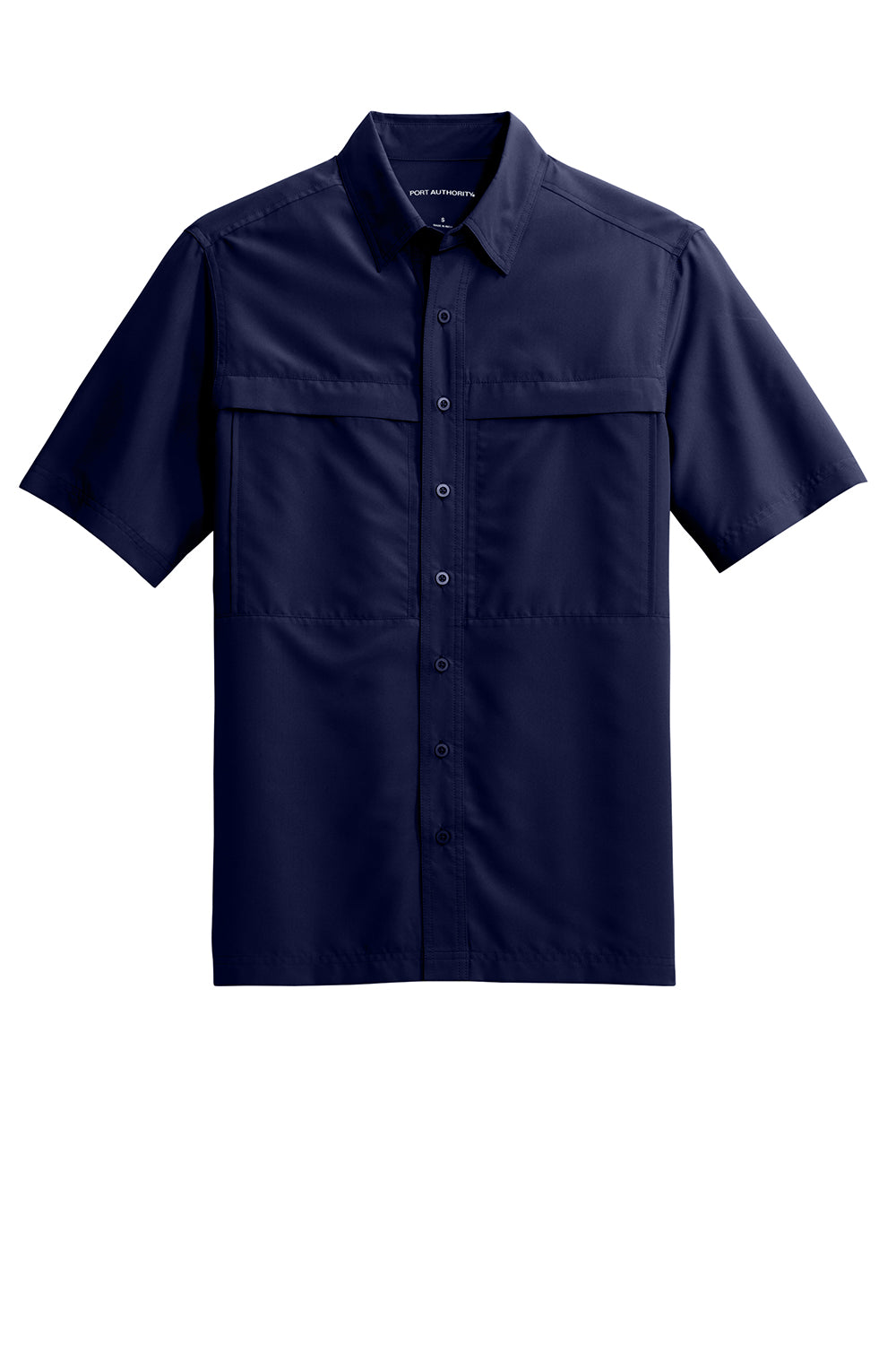 Port Authority W961 Mens Daybreak Moisture Wicking Short Sleeve Button Down Shirt w/ Double Pockets True Navy Blue Flat Front