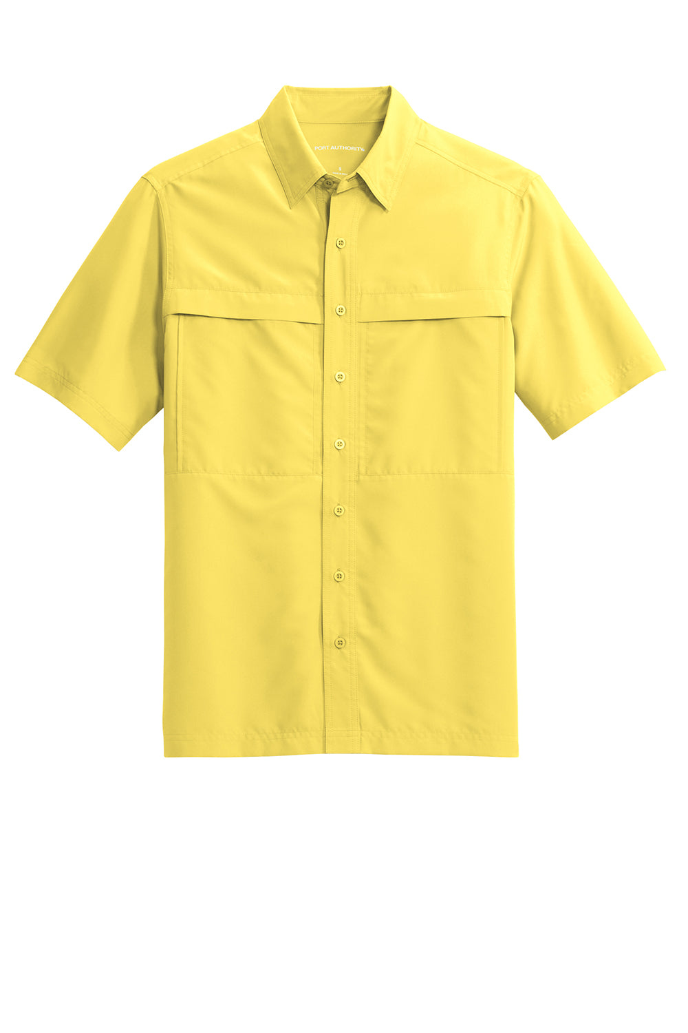 Port Authority W961 Mens Daybreak Moisture Wicking Short Sleeve Button Down Shirt w/ Double Pockets Yellow Flat Front