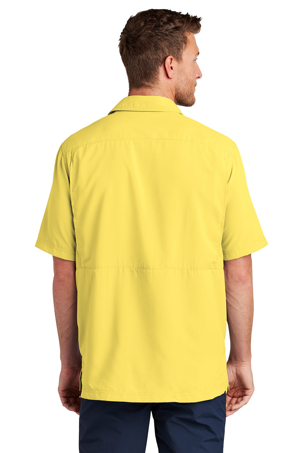 Port Authority W961 Mens Daybreak Moisture Wicking Short Sleeve Button Down Shirt w/ Double Pockets Yellow Model Back