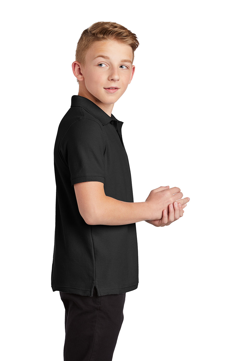 Port Authority Y100 Youth Core Classic Short Sleeve Polo Shirt Deep Black Model Side