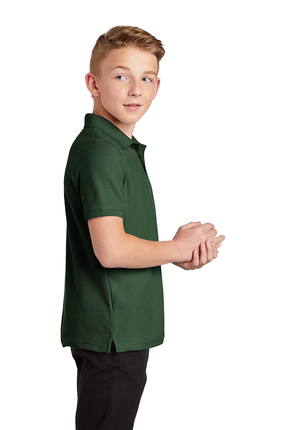 Port Authority Y100 Youth Core Classic Short Sleeve Polo Shirt Deep Forest Green Model Side