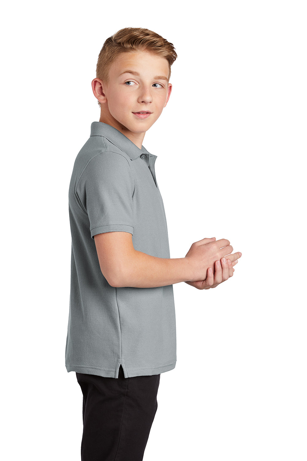 Port Authority Y100 Youth Core Classic Short Sleeve Polo Shirt Gusty Grey Model Side