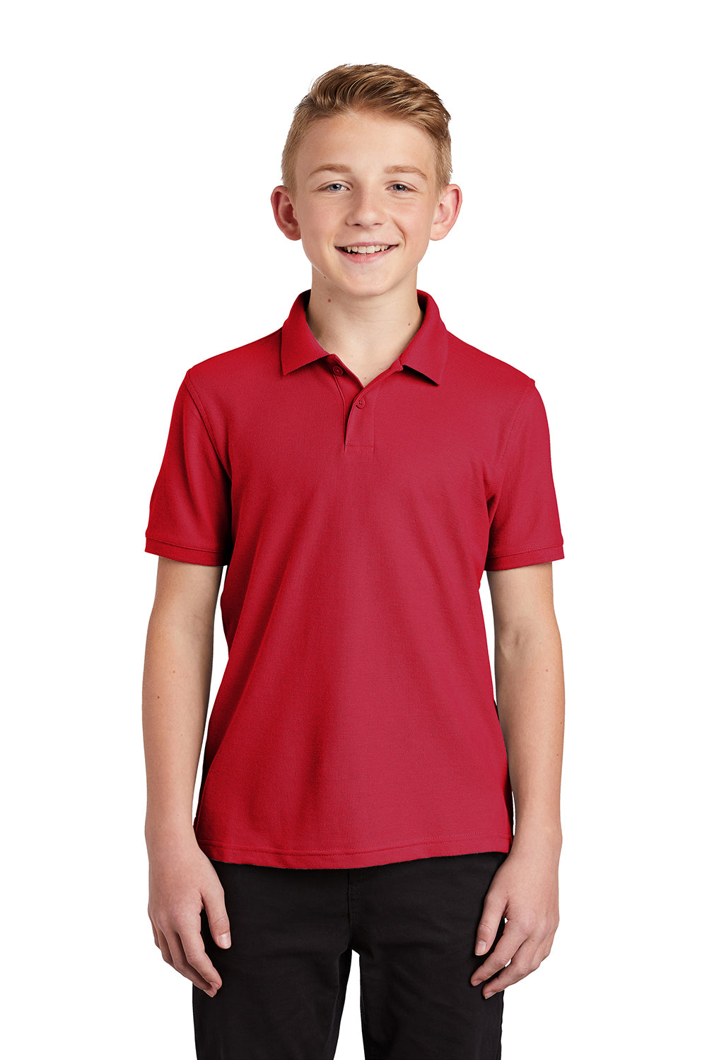 Port Authority Y100 Youth Core Classic Short Sleeve Polo Shirt Rich Red Model Front