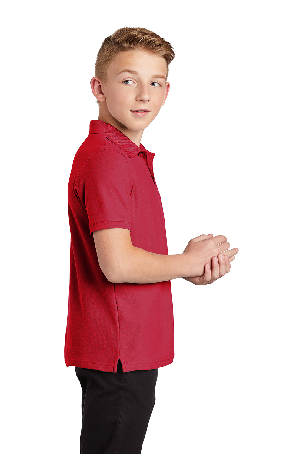 Port Authority Y100 Youth Core Classic Short Sleeve Polo Shirt Rich Red Model Side