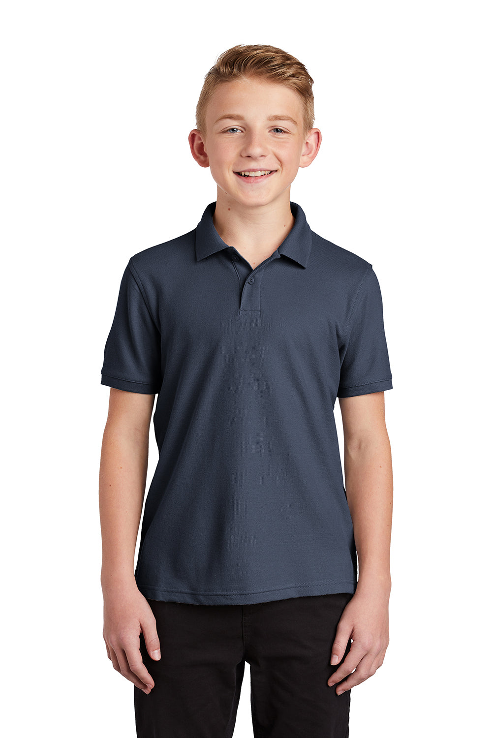 Port Authority Y100 Youth Core Classic Short Sleeve Polo Shirt River Navy Blue Model Front