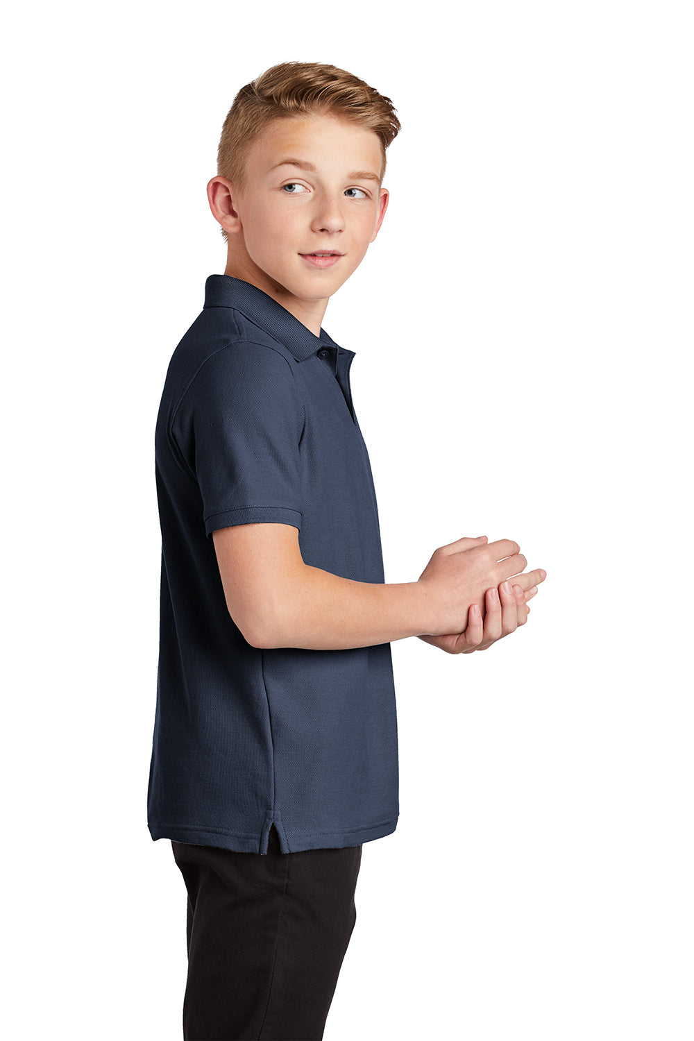 Port Authority Y100 Youth Core Classic Short Sleeve Polo Shirt River Navy Blue Model Side