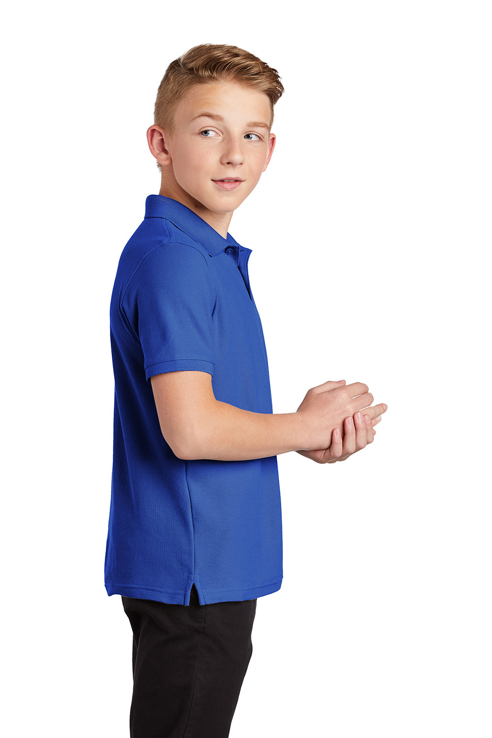 Port Authority Y100 Youth Core Classic Short Sleeve Polo Shirt True Royal Blue Model Side